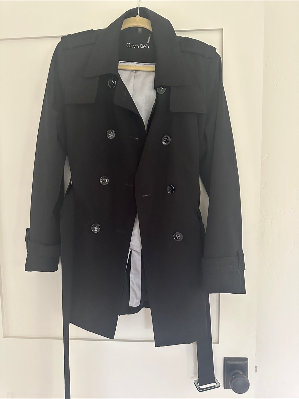 Calvin Klein Black Double-Breasted Trench with Belt